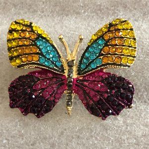 Signed OPC Vibrant Rhinestone Butterfly Pin
